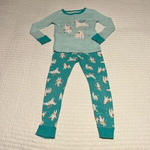 Cat & Jack Teal and Light Aqua Llama Pajama Set size 4